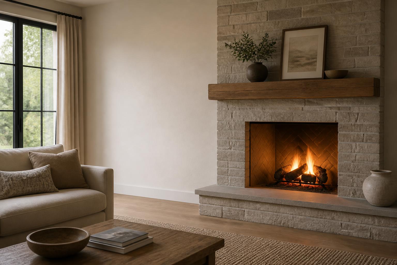 Clean finished fireplace with open space for text